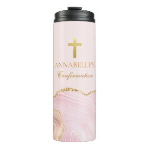 Pink Gold Christian Cross Custom Religious Thermal Tumbler