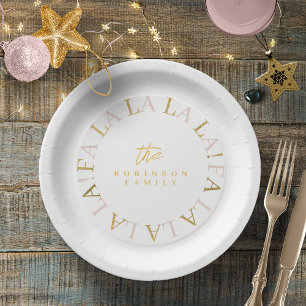 Pink Gold Christmas Fa La La ID1009 Paper Plate