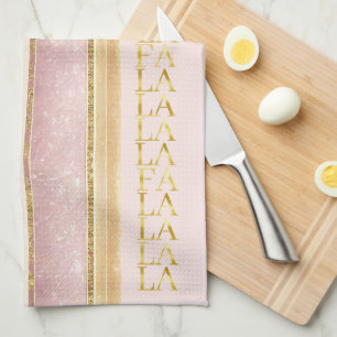 Pink Gold Christmas Fa La La Pattern#27 ID1009 Tea Towel