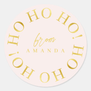 Pink Gold Christmas Ho Ho Ho ID1009 Classic Round Sticker