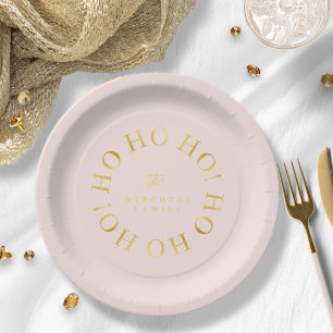 Pink Gold Christmas Ho Ho Ho ID1009 Paper Plate