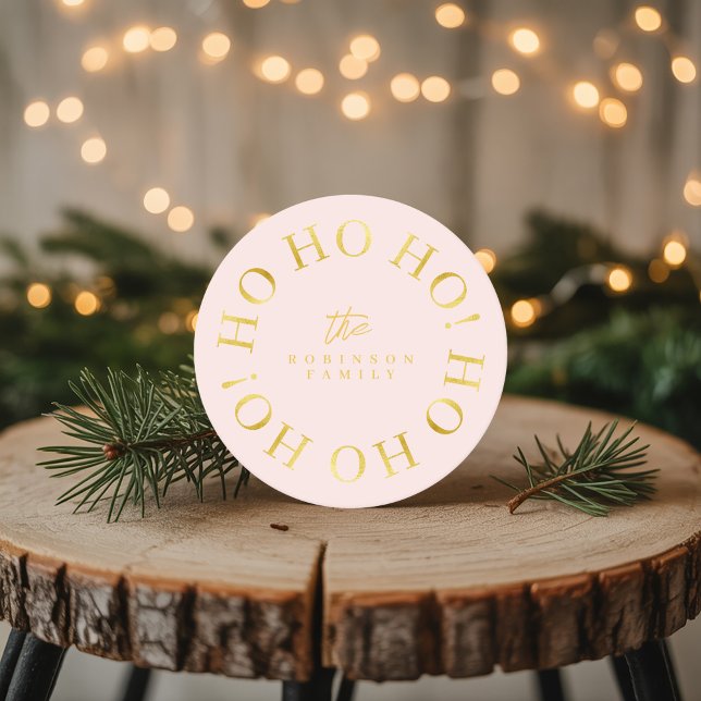 Pink Gold Christmas Ho Ho Ho ID1009 Round Paper Coaster (Creator Uploaded)