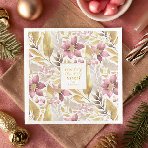 Pink Gold Christmas Merry Pattern#21 ID1009 Napkin