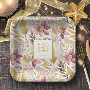 Pink Gold Christmas Merry Pattern#21 ID1009 Paper Plate