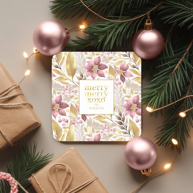 Pink Gold Christmas Merry Pattern#21 ID1009 Square Paper Coaster (Creator Uploaded)
