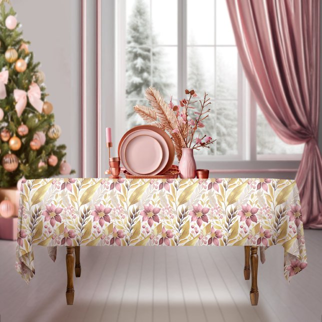 Pink Gold Christmas Merry Pattern#21 ID1009 Tablecloth (Creator Uploaded)