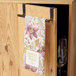 Pink Gold Christmas Merry Pattern#21 ID1009 Tea Towel