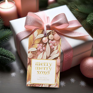 Pink Gold Christmas Merry Pattern#22 ID1009 Gift Tags