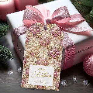 Pink Gold Christmas Merry Pattern#4 ID1009 Gift Tags