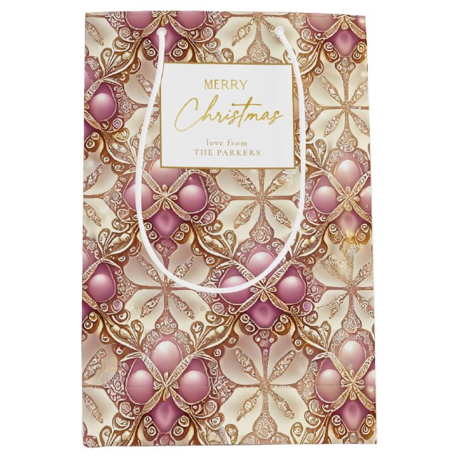 Pink Gold Christmas Merry Pattern#4 ID1009 Medium Gift Bag (Front)