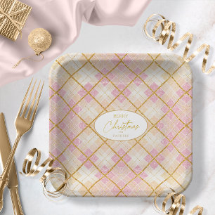 Pink Gold Christmas Pattern#28 ID1009 Paper Plate