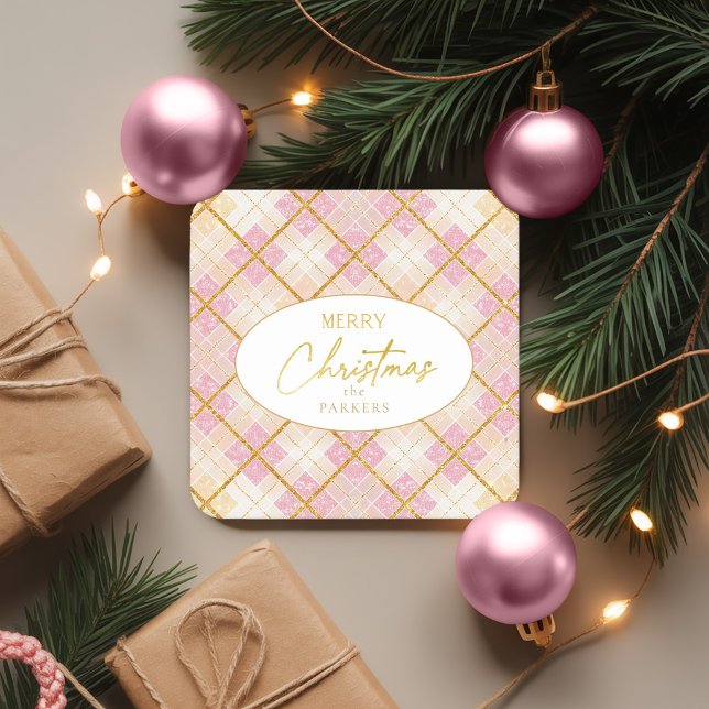 Pink Gold Christmas Pattern#28 ID1009 Square Paper Coaster (Creator Uploaded)