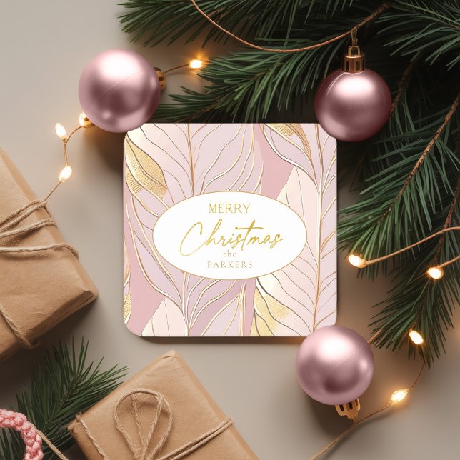 Pink Gold Christmas Pattern#29 ID1009 Square Paper Coaster (Creator Uploaded)