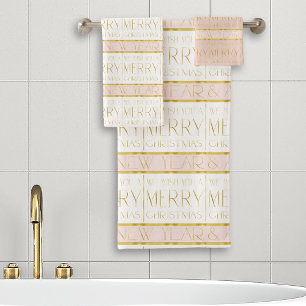 Pink Gold Christmas Pattern#35 ID1009 Bath Towel Set