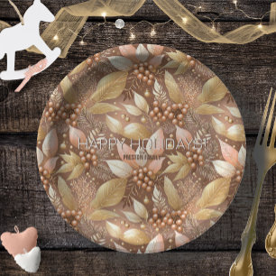 Pink Gold Christmas Pattern#8 ID1009 Paper Plate