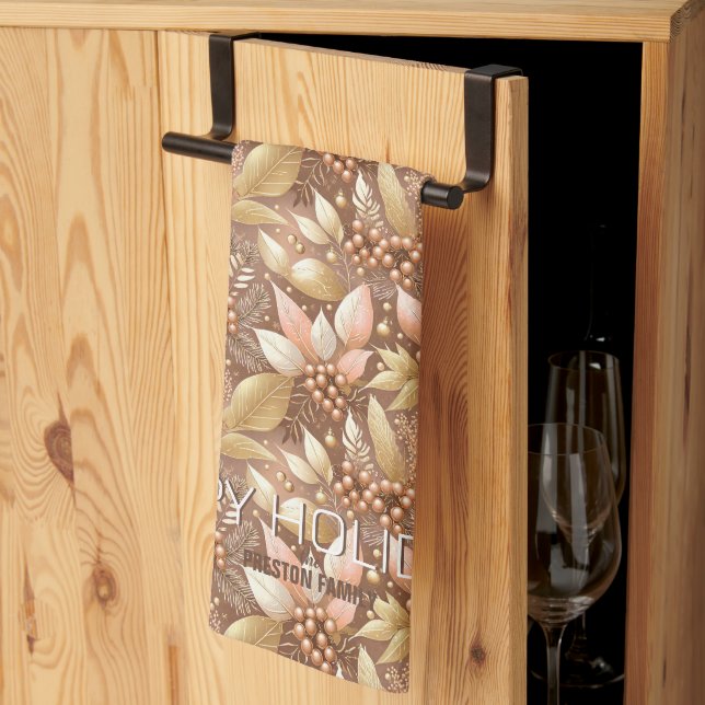 Pink Gold Christmas Pattern#8 ID1009 Tea Towel (Thirds Fold)