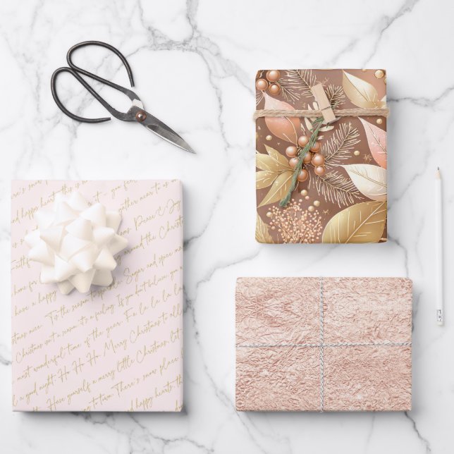 Pink Gold Christmas Patterns #2#8#32  ID1009 Wrapping Paper Sheet (Front)