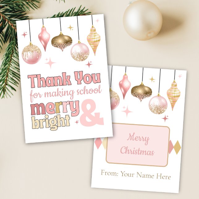 Pink Gold Christmas Thank You Gift Card Holder (pink and gold retro teacher appreciation gift card holders for christmas holiday gift giving ideas)