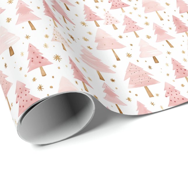 Pink Gold Christmas Tree Wrapping Paper (Roll Corner)