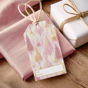 Pink Gold Christmas Trees Pattern#13 ID1009 Gift Tags