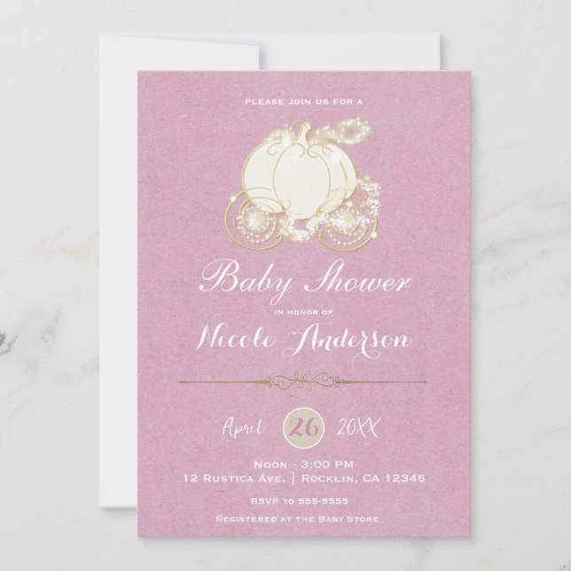 Pink Gold Cinderella Carriage Baby Shower  Invitation (Front)