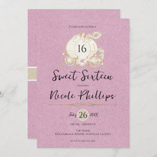 Pink Gold Cinderella Carriage Sweet 16 Party Invitation