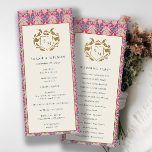 Pink Gold Classy Floral Laurel Wedding Program Invitation