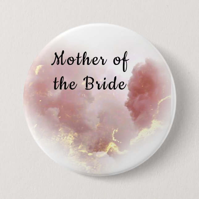 Pink & Gold Cloud Heart Mother of the Bride Button (Front)