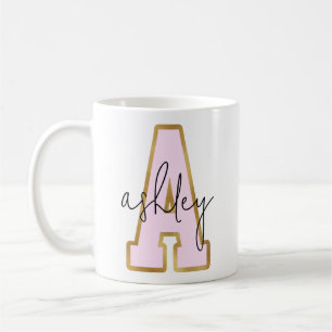 Pink Gold College Varsity Letter Monogram A Coffee Mug