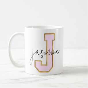 Pink Gold College Varsity Letter Monogram J Coffee Mug