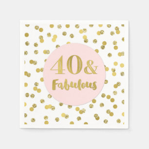 Pink Gold Confetti 40 & Fabulous Birthday Napkin