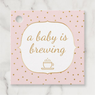 Pink Gold Confetti A baby is brewing thank you Favour Tags
