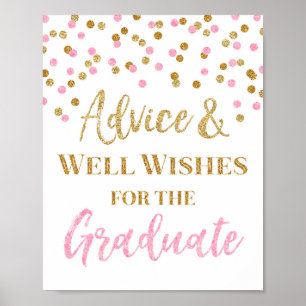 Pink Gold Confetti Advice for Graduate Sign