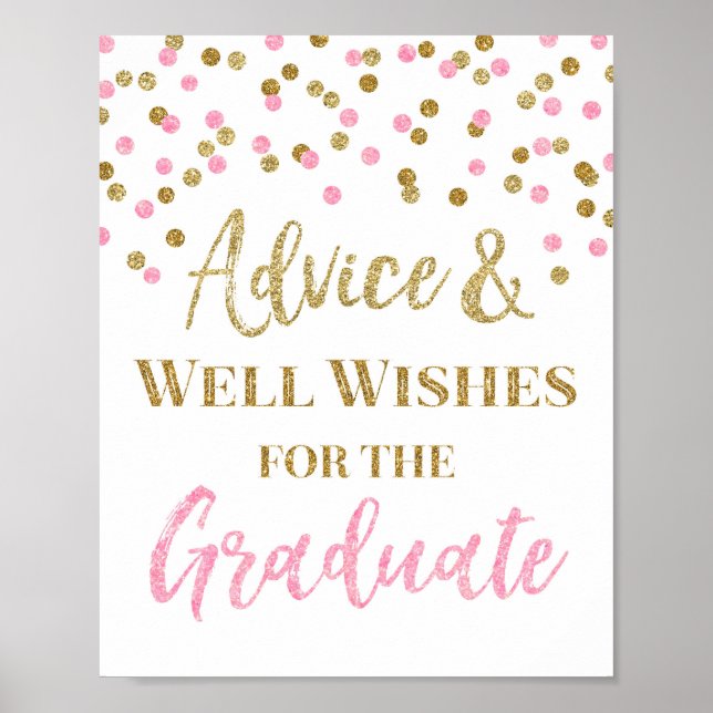 Pink Gold Confetti Advice for Graduate Sign (Front)