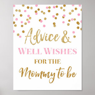 Pink Gold Confetti Advice for Mum to be Game Sign