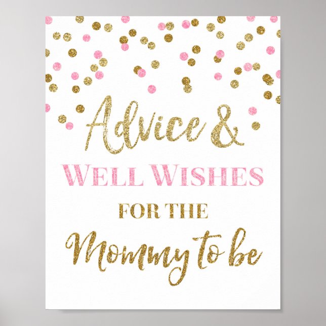 Pink Gold Confetti Advice for Mum to be Game Sign (Front)