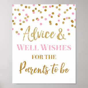 Pink Gold Confetti Advice for Parents to be Sign