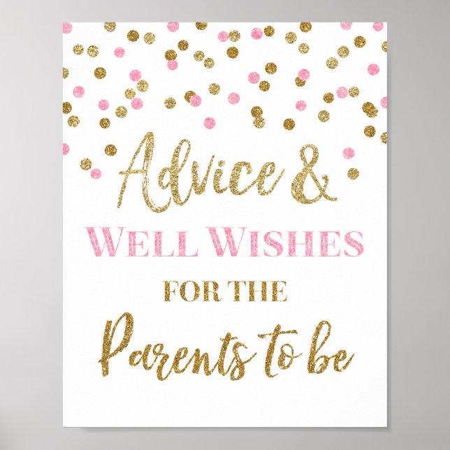 Pink Gold Confetti Advice for Parents to be Sign (Front)