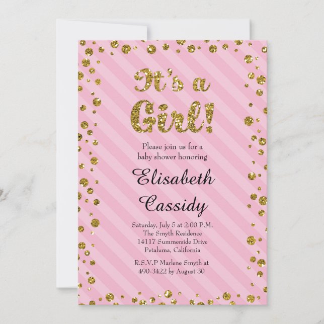 Pink Gold Confetti Baby Girl Shower Invitation (Front)