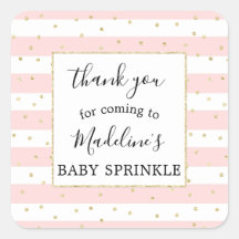 Pink Gold Confetti baby shower favour sticker