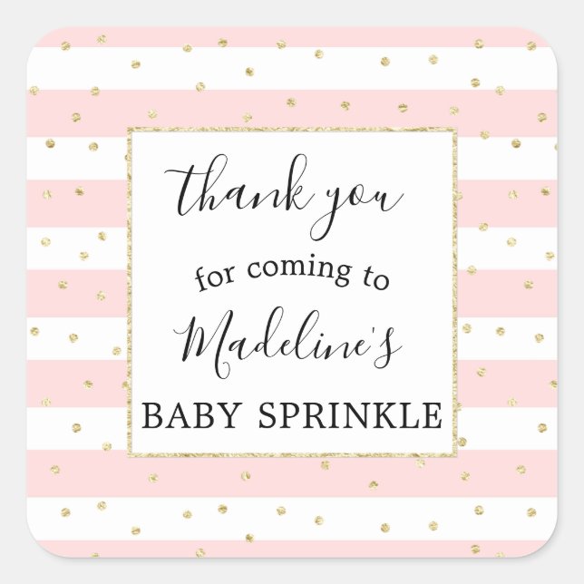 Pink Gold Confetti baby shower favour sticker (Front)