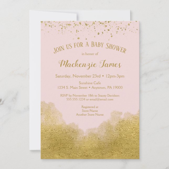 Pink Gold Confetti Baby Shower Invitation Girls (Front)