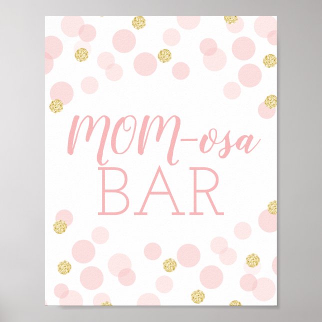 Pink Gold Confetti Baby Shower MOMosa Bar Mimosa Poster (Front)