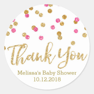 Pink Gold Confetti Baby Shower Thank You Sticker