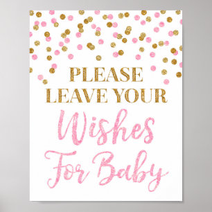 Pink Gold Confetti Baby Shower Wishes for Baby Poster