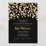 Pink | Gold Confetti Bat Mitzvah Celebration Invitation<br><div class="desc">Celebrate the bat mitzvah with this fun confetti celebration invitation design.  A faux gold look is incorporated in the confetti and lettering to simulate a foil look,  for an economical alternative to expensive hot pressed foil.  Matching RSVP and reception cards available.</div>