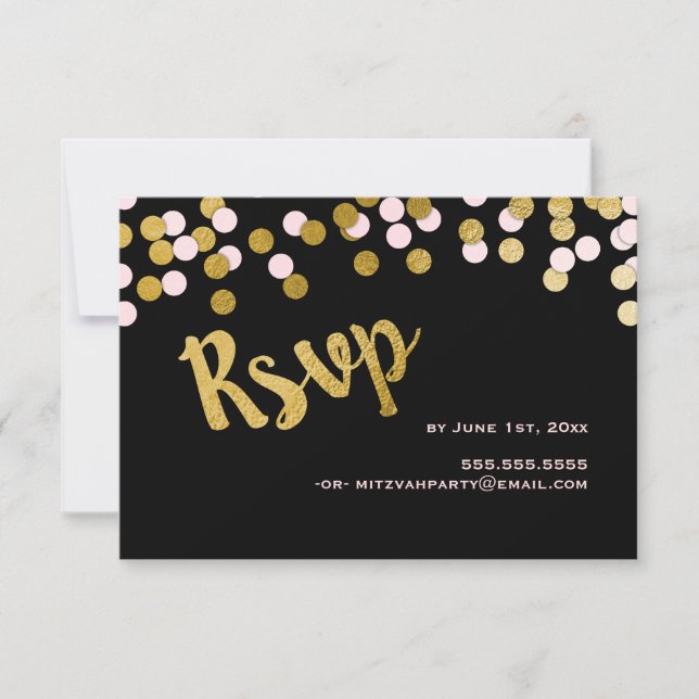 Pink | Gold Confetti Bat Mitzvah RSVP Response (Front)