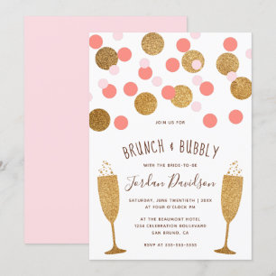Pink & Gold Confetti Brunch & Bubbly Invitations
