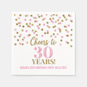 Pink Gold Confetti Cheers to 30 Years Birthday Napkin
