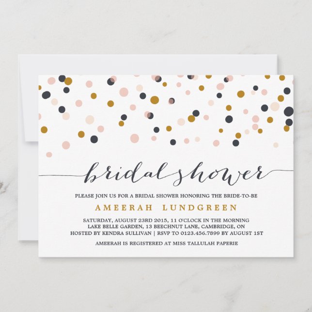 Pink & Gold Confetti Dots Bridal Shower Invitation (Front)